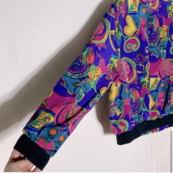 Vintage Alia Oversized Vibrant Print Full Zip Lightweight Bomber Jacket M - Picture 9 of 13
